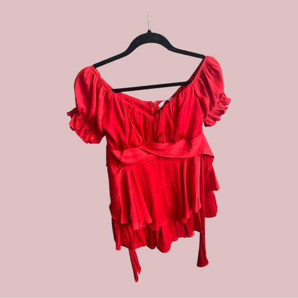Red Ruffled Peplum Romper - Picture 3 of 4